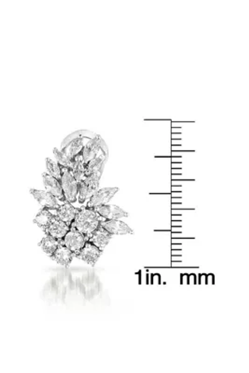 Lab Created Sterling Silver White Gold Plated with Clear Cubic Zirconia Marquise Cluster Stud Earrings