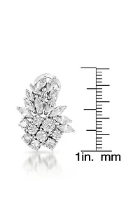Lab Created Sterling Silver White Gold Plated with Clear Cubic Zirconia Marquise Cluster Stud Earrings