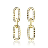Lab Created Sterling Silver 14K Gold Plated with Cubic Zirconia Triple Link Chain Dangle Earrings