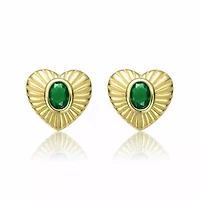 Lab Created Teens Sterling Silver 14K Gold Plated with Emerald Green Cubic Zirconia Sunray Heart Stud Earrings