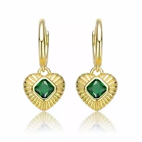 Lab Created Teens Sterling Silver 14K Gold Plated with Emerald Green Cubic Zirconias Dangle Heart Huggie Hoop Earrings