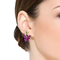 Lab Created Sterling Silver 14K Gold Plated with Ruby Red Cubic Zirconia Double Butterfly Drop Earrings