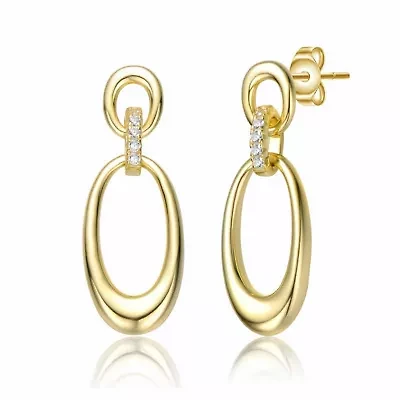 Lab Created Sterling Silver 14K Gold Plated with Clear Cubic Zirconias Oblong Chain Dangle Earrings