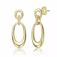 Lab Created Sterling Silver 14K Gold Plated with Clear Cubic Zirconias Oblong Chain Dangle Earrings
