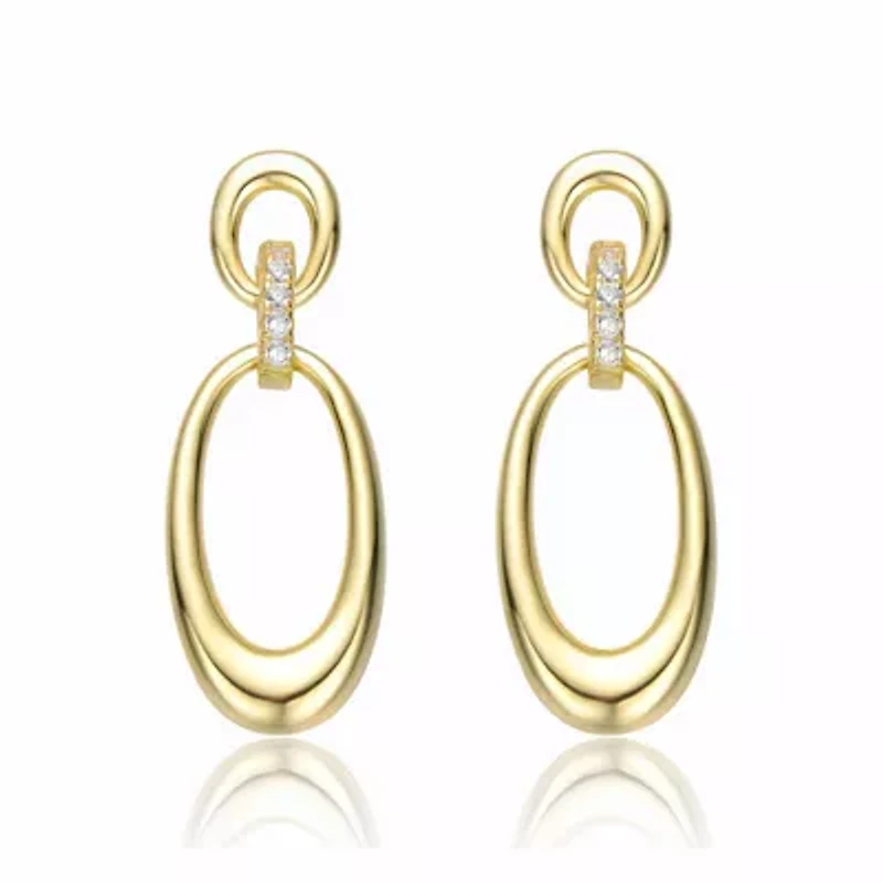 Lab Created Sterling Silver 14K Gold Plated with Clear Cubic Zirconias Oblong Chain Dangle Earrings