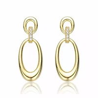 Lab Created Sterling Silver 14K Gold Plated with Clear Cubic Zirconias Oblong Chain Dangle Earrings