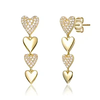 Lab Created Sterling Silver 14K Gold Plated with Clear Cubic Zirconia Double Stampato Heart Dangle Earrings
