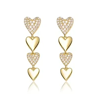 Lab Created Sterling Silver 14K Gold Plated with Clear Cubic Zirconia Double Stampato Heart Dangle Earrings