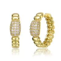 Lab Created Teens Sterling Silver 14K Gold Plated with Cubic Zirconia Scalloped Huggie Hoop Earrings
