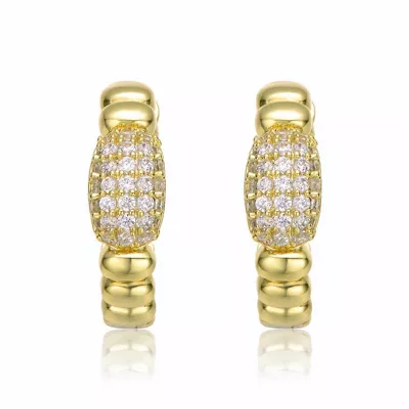 Lab Created Teens Sterling Silver 14K Gold Plated with Cubic Zirconia Scalloped Huggie Hoop Earrings