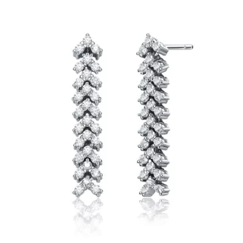 Lab Created Sterling Silver White Gold Plated with Clear Triangle Shaped Cubic Zirconia Linear Drop Earrings