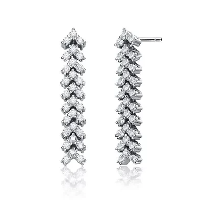 Lab Created Sterling Silver White Gold Plated with Clear Triangle Shaped Cubic Zirconia Linear Drop Earrings