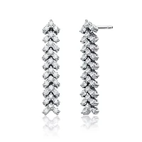 Lab Created Sterling Silver White Gold Plated with Clear Triangle Shaped Cubic Zirconia Linear Drop Earrings
