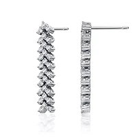 Lab Created Sterling Silver White Gold Plated with Clear Triangle Shaped Cubic Zirconia Linear Drop Earrings