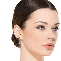 Lab Created Sterling Silver White Gold Plated with Clear Triangle Shaped Cubic Zirconia Linear Drop Earrings