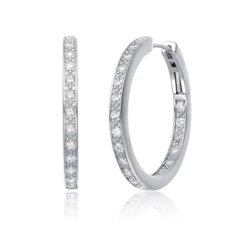 Lab Created Sterling Silver White Gold Plated with Clear Cubic Zirconia Hoop Earrings