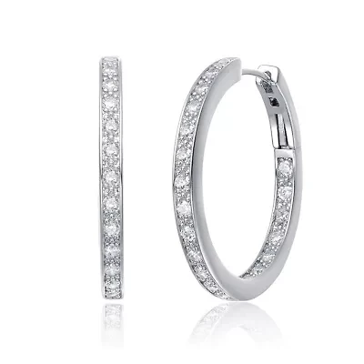 Lab Created Sterling Silver White Gold Plated with Clear Cubic Zirconia Hoop Earrings