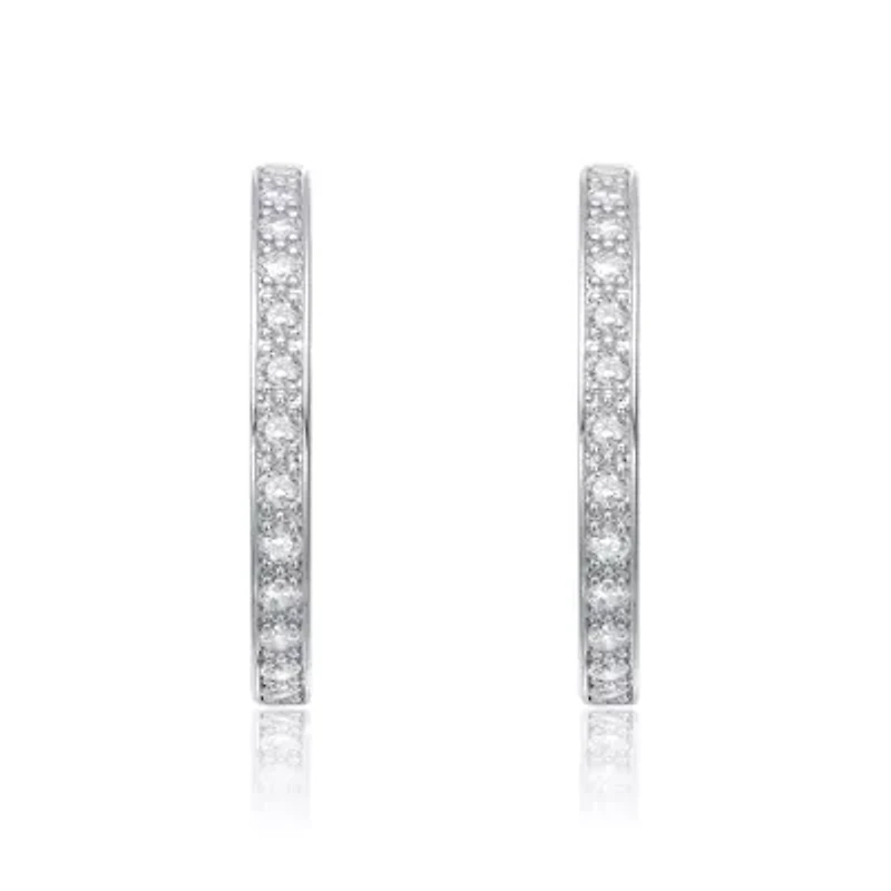 Lab Created Sterling Silver White Gold Plated with Clear Cubic Zirconia Hoop Earrings