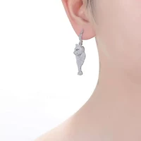 Lab Created Sterling Silver White Gold Plated with Emerald Green Eyes & Clear Cubic Zirconia Panther Drop Earrings