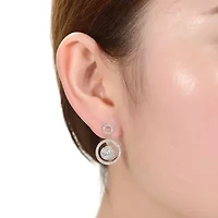 Lab Created Sterling Silver White Gold Plated with Clear Round Cubic Zirconia Halo Drop Earrings