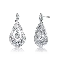 Lab Created Sterling Silver White Gold Plated with Clear Round Cubic Zirconia Double Pear Drop Earrings