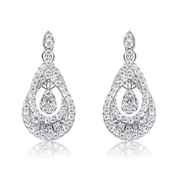 Lab Created Sterling Silver White Gold Plated with Clear Round Cubic Zirconia Double Pear Drop Earrings