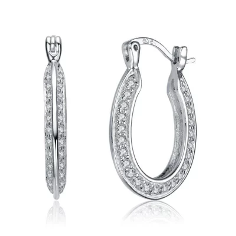 Lab Created Sterling Silver White Gold Plated with Clear Cubic Zirconia Horseshoe Hoop Earrings