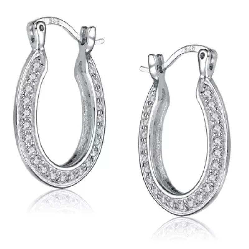 Lab Created Sterling Silver White Gold Plated with Clear Cubic Zirconia Horseshoe Hoop Earrings