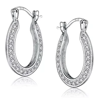 Lab Created Sterling Silver White Gold Plated with Clear Cubic Zirconia Horseshoe Hoop Earrings
