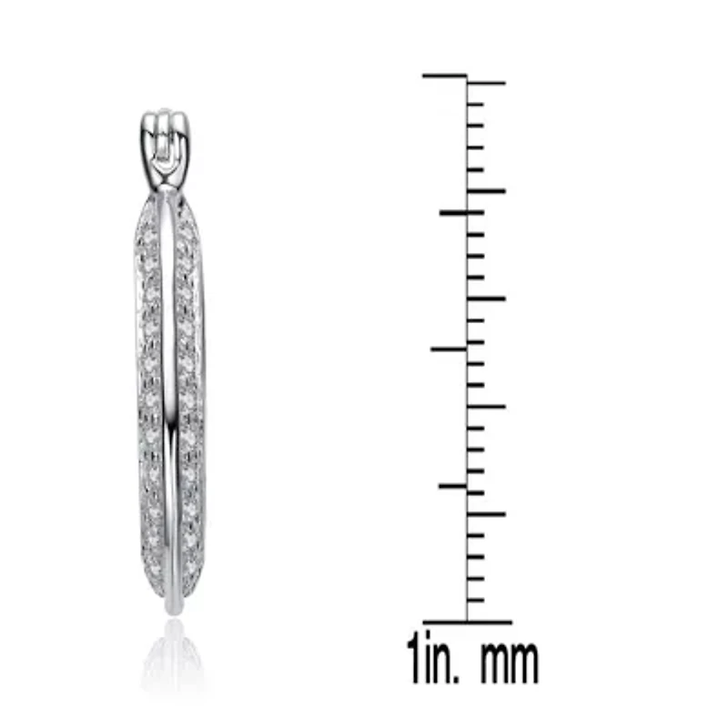 Lab Created Sterling Silver White Gold Plated with Clear Cubic Zirconia Horseshoe Hoop Earrings