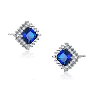 Lab Created Sterling Silver White Gold Plated with Sapphire Blue Cubic Zirconia Sapphire Square Shape Earrings