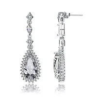 Lab Created Sterling Silver White Gold Plated with Clear Pear Cubic Zirconia Halo Drop Earrings