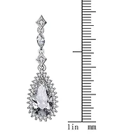 Lab Created Sterling Silver White Gold Plated with Clear Pear Cubic Zirconia Halo Drop Earrings
