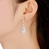 Lab Created Sterling Silver White Gold Plated with Clear Pear Cubic Zirconia Halo Drop Earrings
