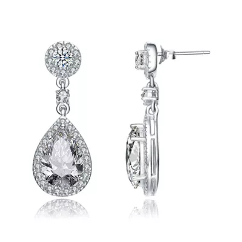 Lab Created Sterling Silver White Gold Plated with Clear Pear Cubic Zirconia Drop Earrings