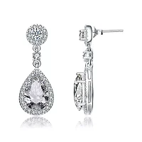 Lab Created Sterling Silver White Gold Plated with Clear Pear Cubic Zirconia Drop Earrings
