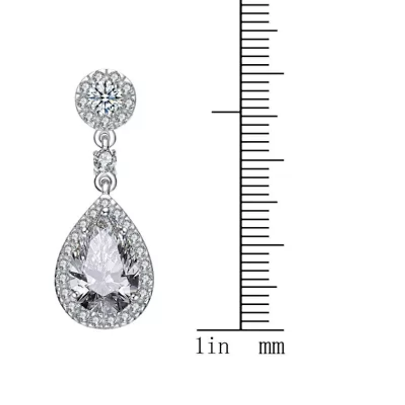 Lab Created Sterling Silver White Gold Plated with Clear Pear Cubic Zirconia Drop Earrings