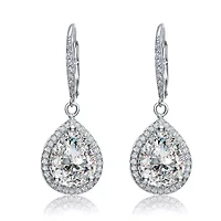 Lab Created Sterling Silver White Gold Plated with Clear Pear Drop Cubic Zirconia LeverBack Earrings