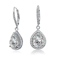 Lab Created Sterling Silver White Gold Plated with Clear Pear Drop Cubic Zirconia LeverBack Earrings
