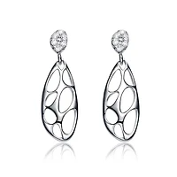 Lab Created Sterling Silver White Gold Plated with Clear Cubic Zirconia Oval Drop Lace Design Earrings