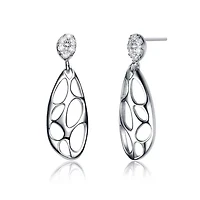 Lab Created Sterling Silver White Gold Plated with Clear Cubic Zirconia Oval Drop Lace Design Earrings
