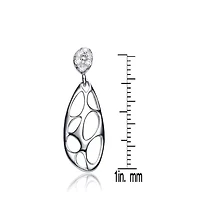 Lab Created Sterling Silver White Gold Plated with Clear Cubic Zirconia Oval Drop Lace Design Earrings