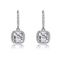 Lab Created Sterling Silver White Gold Plated with Clear Cubic Zirconia Radiant Square Drop Earrings