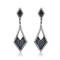 Lab Created Sterling Silver Black Plated & White Gold Plated Kite Shape Drop Earrings