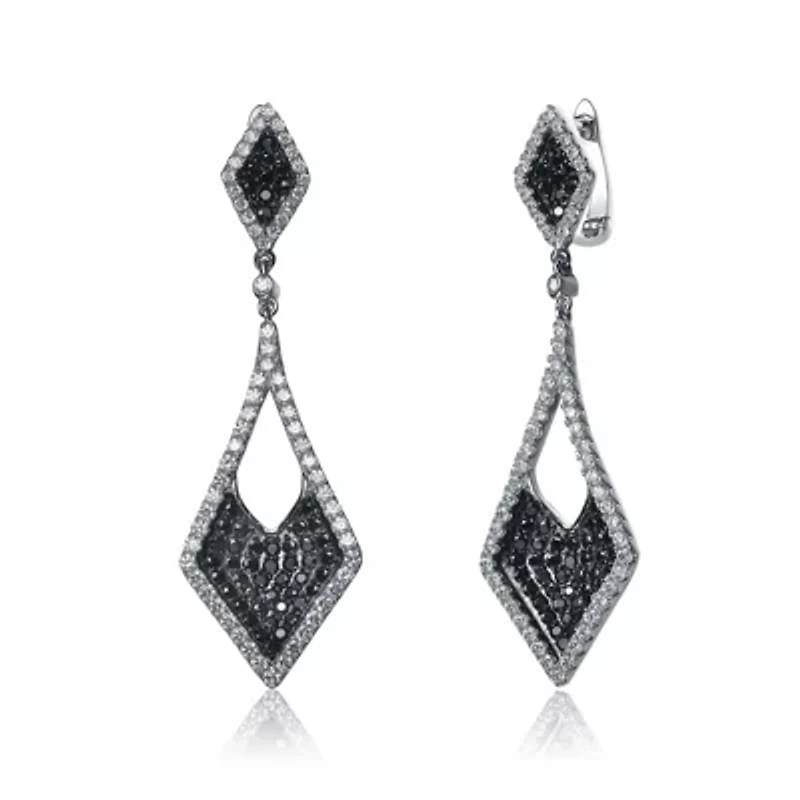 Lab Created Sterling Silver Black Plated & White Gold Plated Kite Shape Drop Earrings