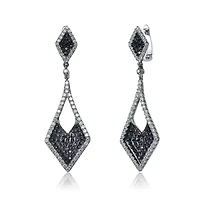 Lab Created Sterling Silver Black Plated & White Gold Plated Kite Shape Drop Earrings