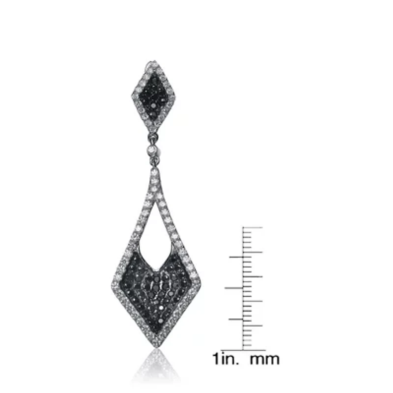 Lab Created Sterling Silver Black Plated & White Gold Plated Kite Shape Drop Earrings
