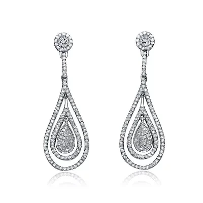 Lab Created Sterling Silver White Gold Plated with Clear Cubic Zirconia Outlined Teardrop Earrings