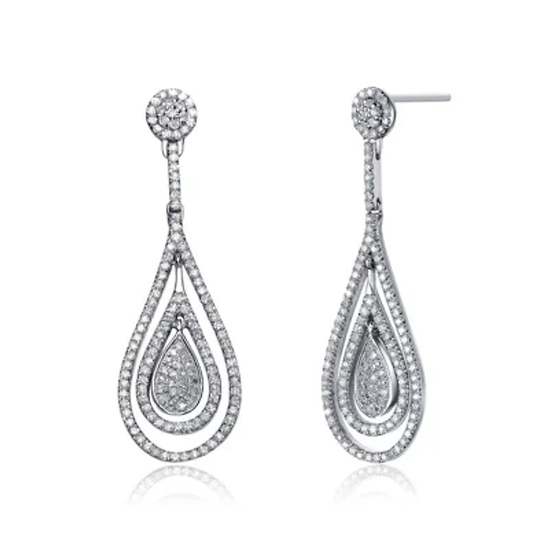 Lab Created Sterling Silver White Gold Plated with Clear Cubic Zirconia Outlined Teardrop Earrings
