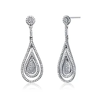 Lab Created Sterling Silver White Gold Plated with Clear Cubic Zirconia Outlined Teardrop Earrings